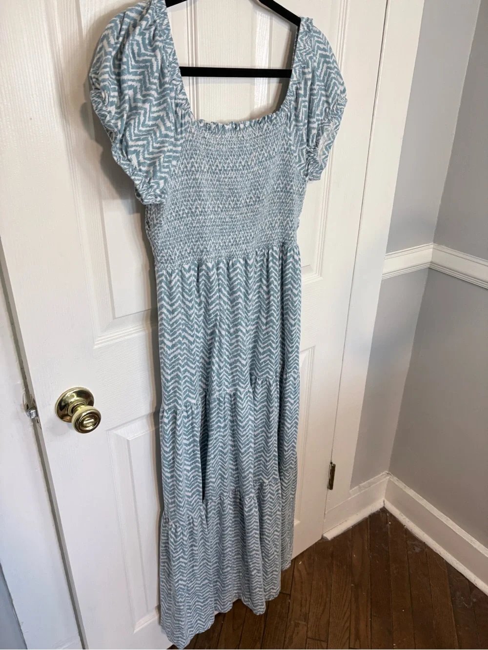 Daily Practice by Anthropologie Blue & White Smocked Tiered Maxi Dress XL - Picture 8 of 10